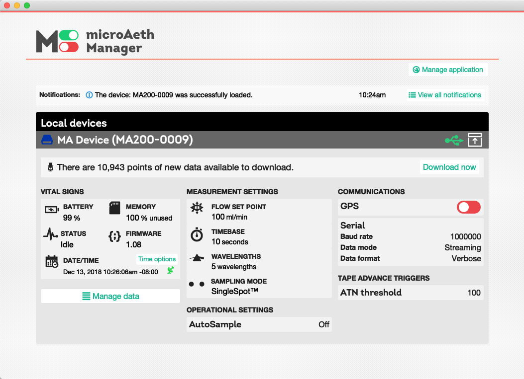 microAeth Manager screenshot