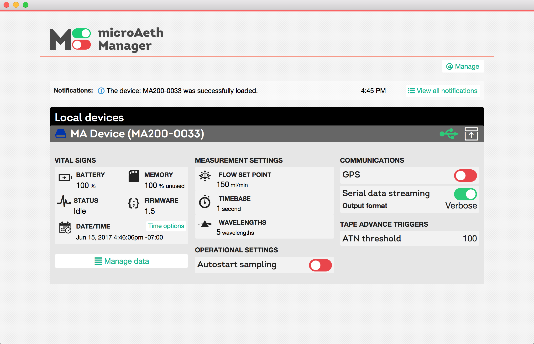 microAeth Manager screenshot